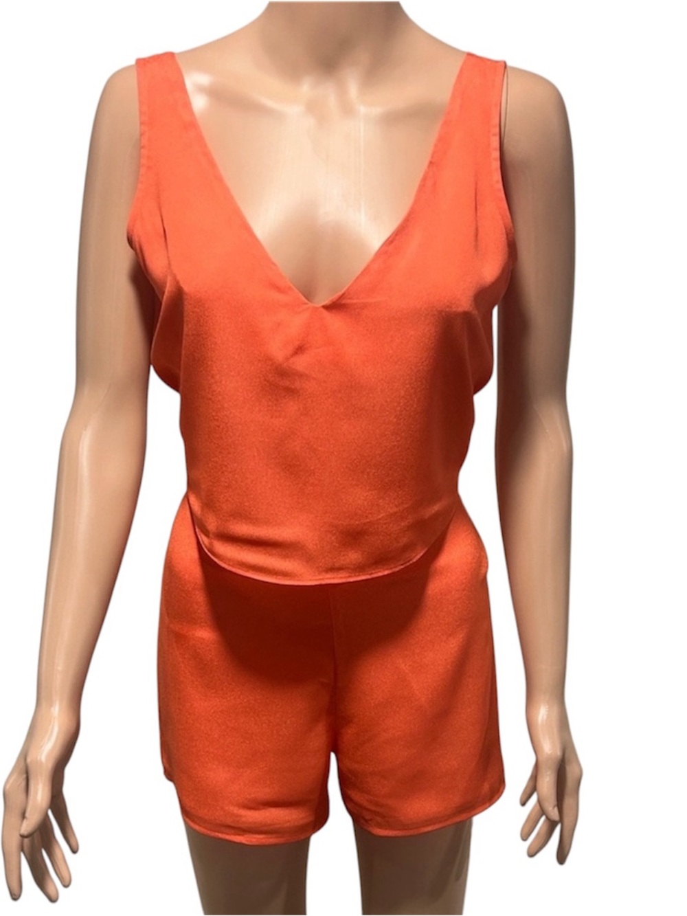 bebe Vivid Orange V-Neck Romper